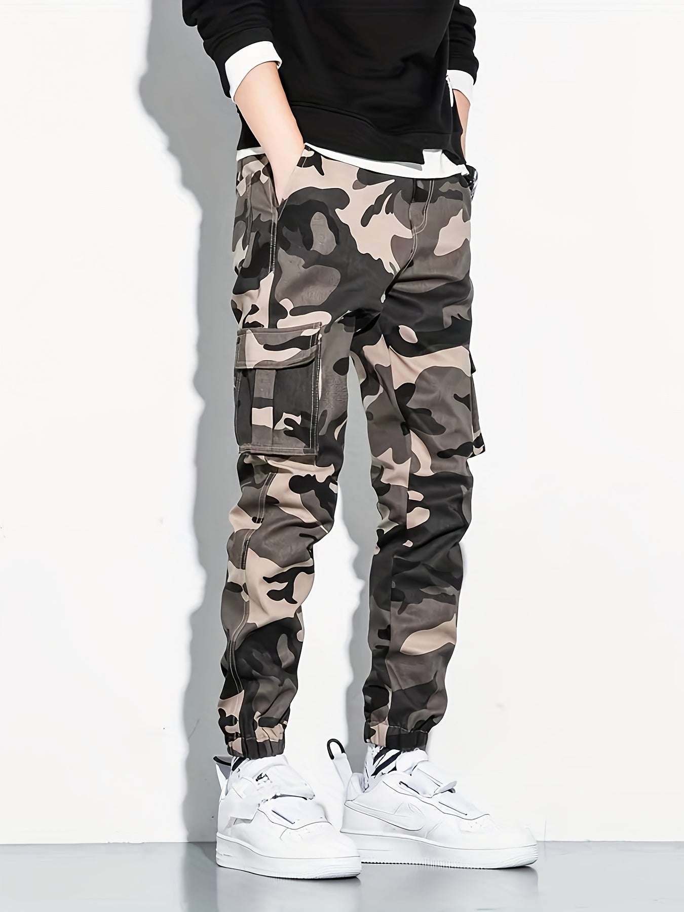 Camouflage Pockets Men's Cotton Cargo Pants Comfy Jogger Pants Work Pants