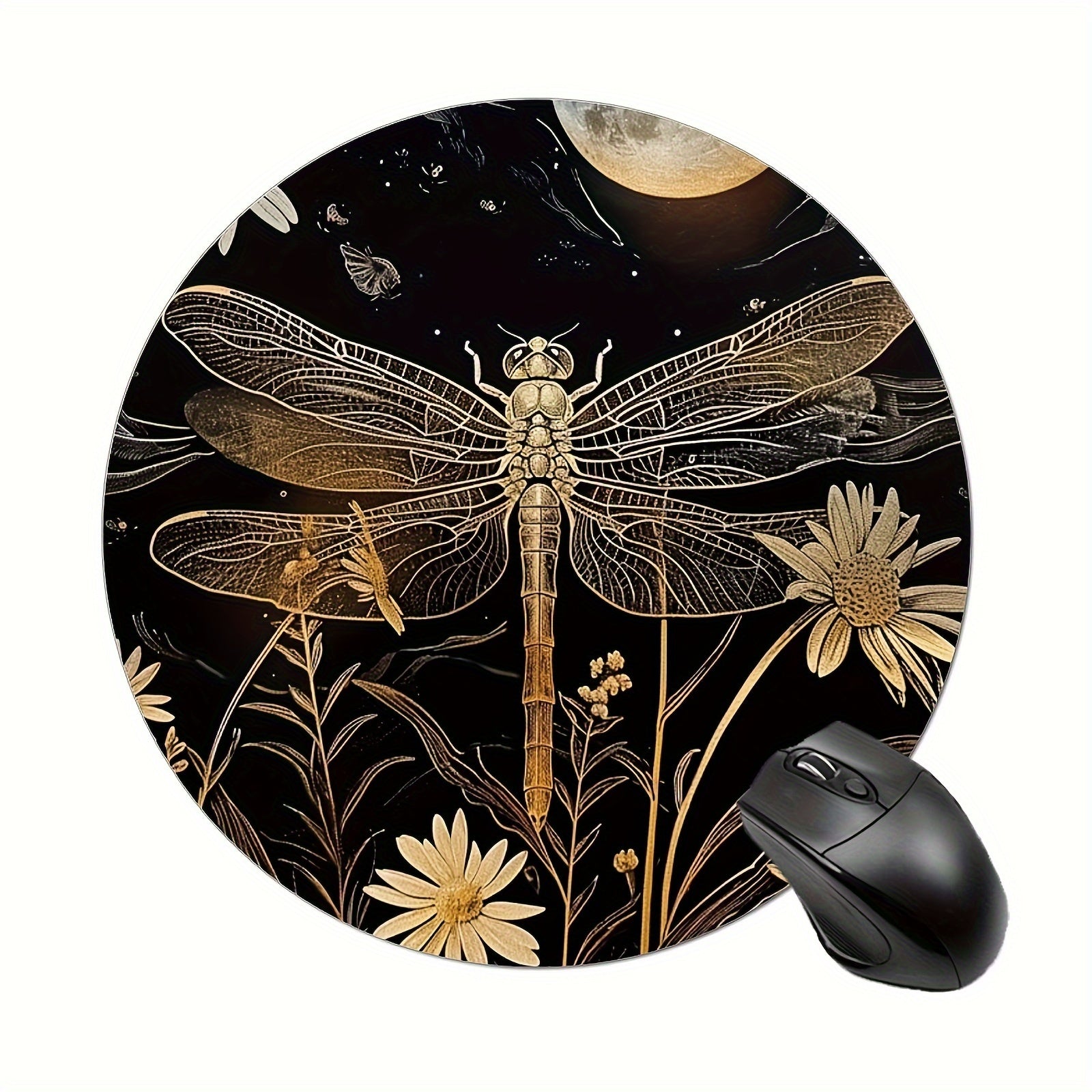 Retro Dragonfly Round Mouse Pad Non-slip Rubber Base