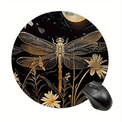 Retro Dragonfly Round Mouse Pad Non-slip Rubber Base