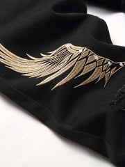 Men's Wing Embroidery Jeans Distressed Denim Pants