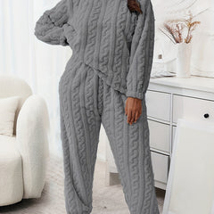Flannelette Loungewear Set Crew Neck Top & Joggers Pajamas