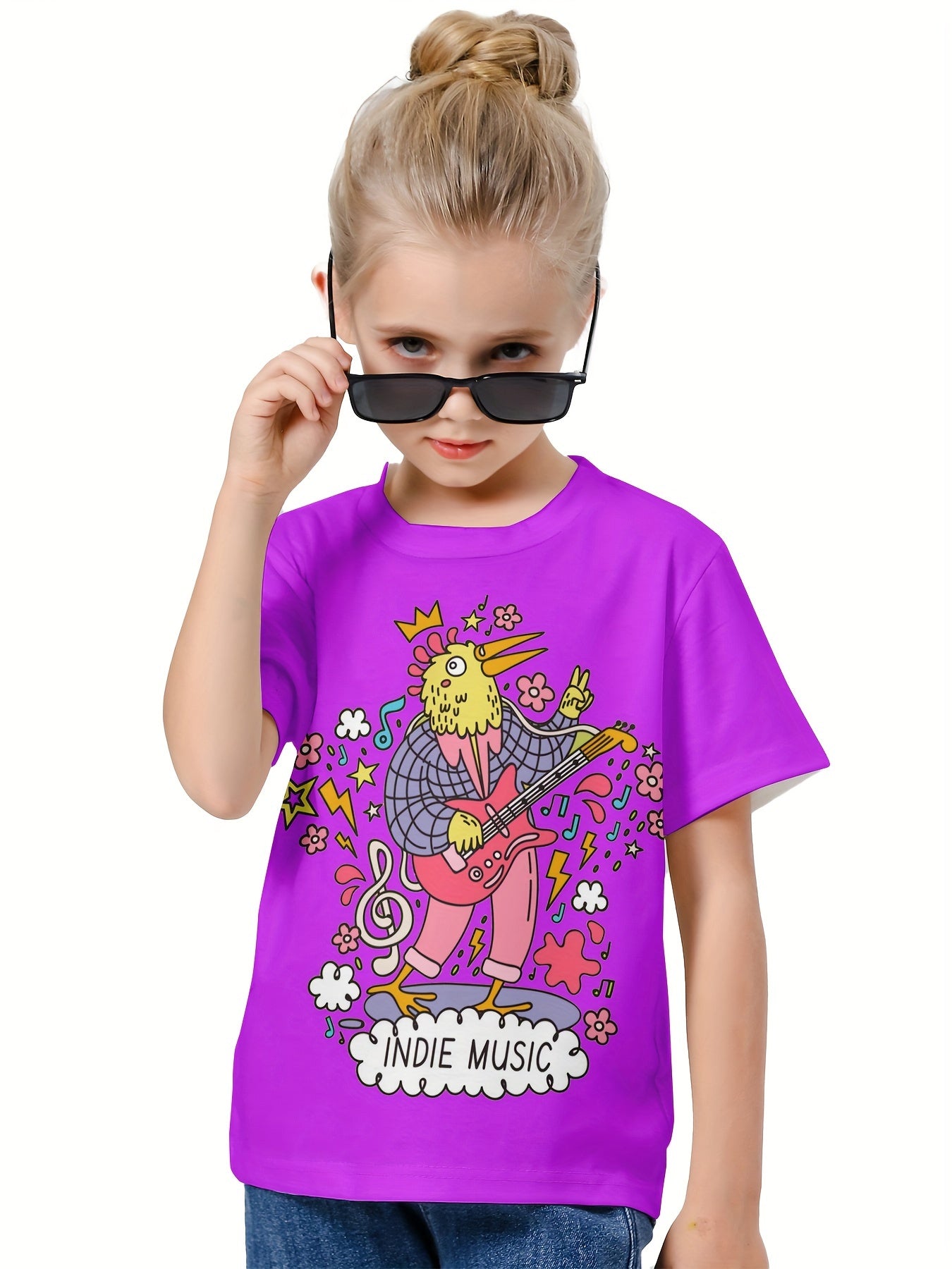 3D Music Chicken Graphic Short Sleeve T-Shirt for Girls Boys