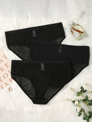 3 Pack Plus Size Romantic Panties Set Women's Plus Argyle Pattern Mesh Panties