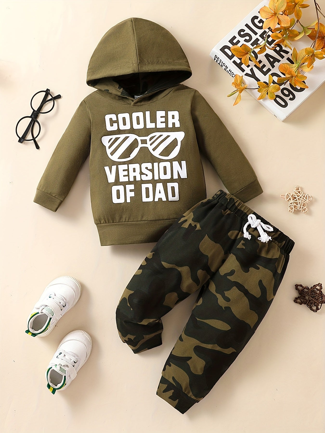 COOLER VERSION OF DAD Camo Outfit Hoodie Top & Pants 2pcs Baby Boy Clothes
