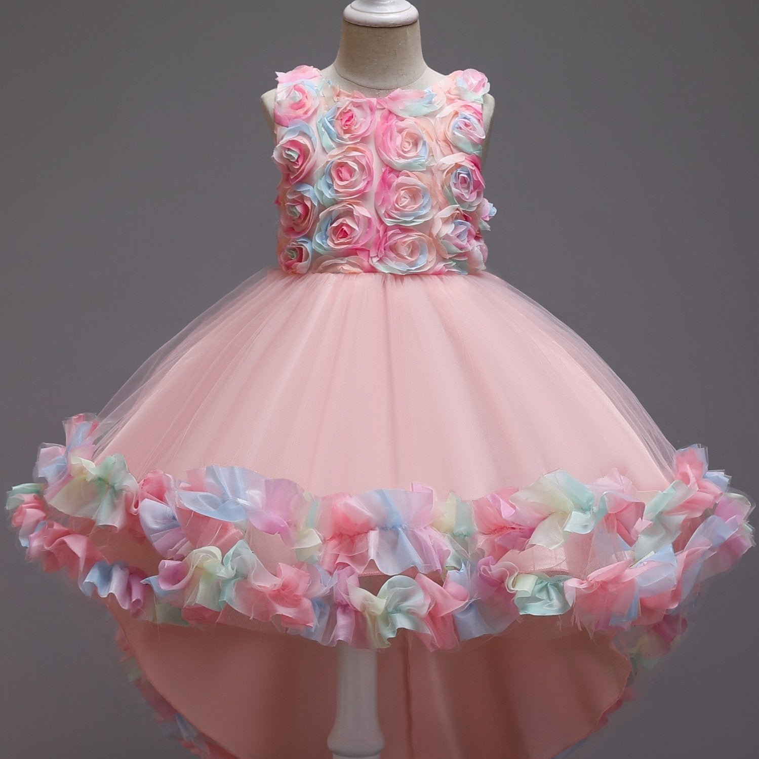 Girls Mesh Flower Princess Dress Party Performance