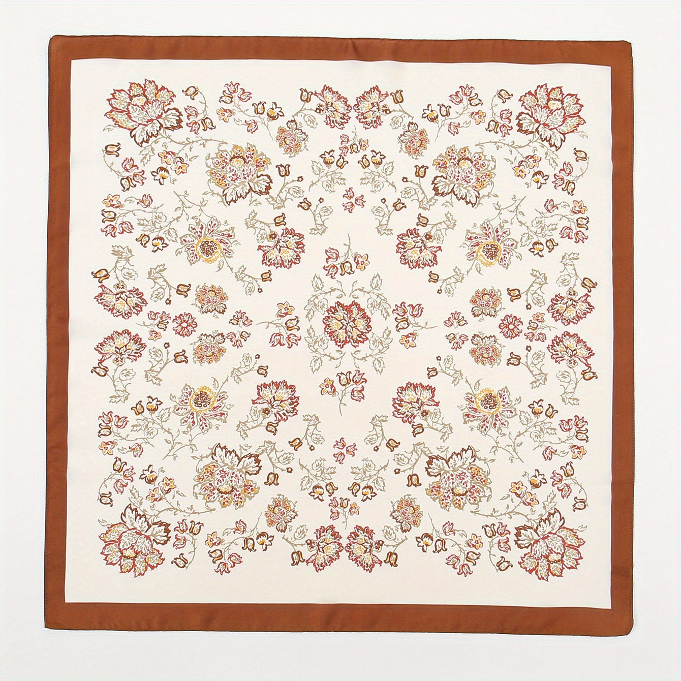 Brown Flower Print Bandana Satin Square Scarf Boho Necke...