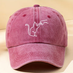 Cartoon Cat Printed Washed Baseball Cap Sun Protection Hat