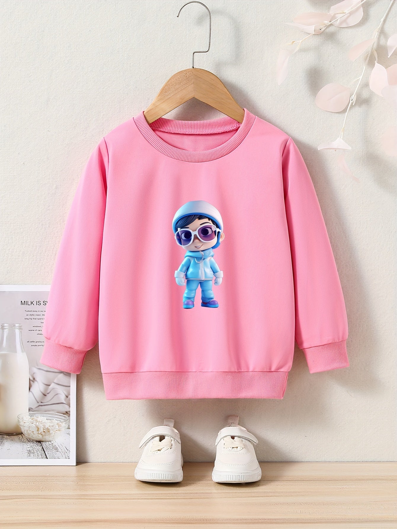 Cartoon Pattern Crew Neck Sweatshirt for Girls Kids