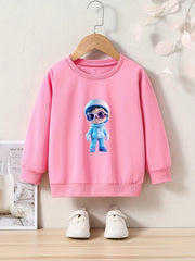 Cartoon Pattern Crew Neck Sweatshirt for Girls Kids