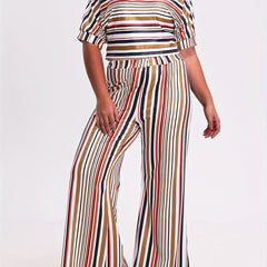 Stripe Print Top & Pants Set with Pockets