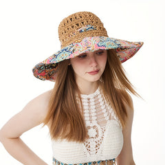Boho Crochet Sun Hat Wide Brim Straw Hat Bowknot Fisherman Cap