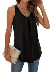 Ruched Tank Top Crew Neck Summer Sleeveless Top