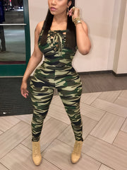 Leopard Print Sexy Jumpsuit Skinny Camouflage Knitted Jumpsuit