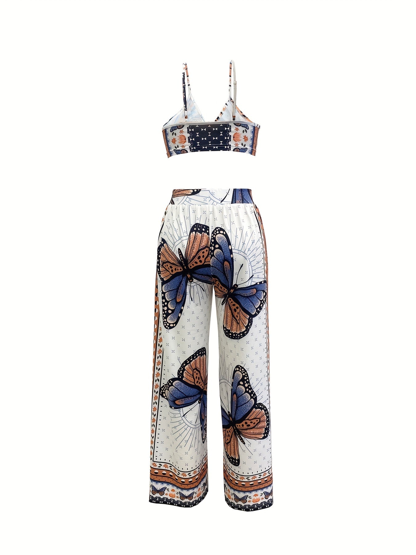 Butterfly Print Set Twist Crop Cami & Wide Leg Pants