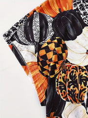 Halloween Blouse Women's Plus Allover Pumpkin Print Batwing Sleeve