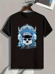 Skull Pattern Print Men's Comfy Sports T-shirt Graphic Tee for Fitness