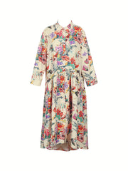Plus Tropical Print Button Up Half Sleeve Shirt Dress