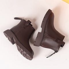 Kids Solid Ankle Boots with Side Zipper Comfy Casual Shoes