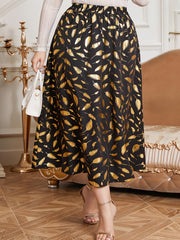 Boho Skirt Women's Plus Golden Feather Print Maxi Skirt