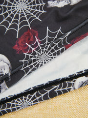 Skull Print Pajama Set with Lace Trim