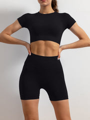 3pcs Solid Workout Yoga Set Racerback Crop Top & High Waist Sports Shorts