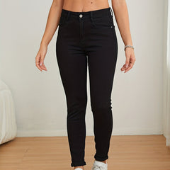 Women's Solid Skinny Jeans High Rise Slash Pocket Denim Pants