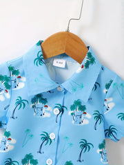 2pcs Baby Boys Coconut Tree Print Shirt & Shorts Set for Summer