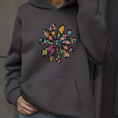Floral Print Kangaroo Pocket Hoodie Long Sleeve Sweatshirt