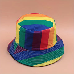 Rainbow Striped Print Bucket Hat Reversible Fisherman Cap