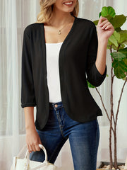 Ribbed Knit 3/4 Sleeve Cardigan for Women