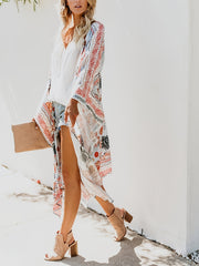Floral Print V Neck Robes Loose Fit Non Stretch Kimono