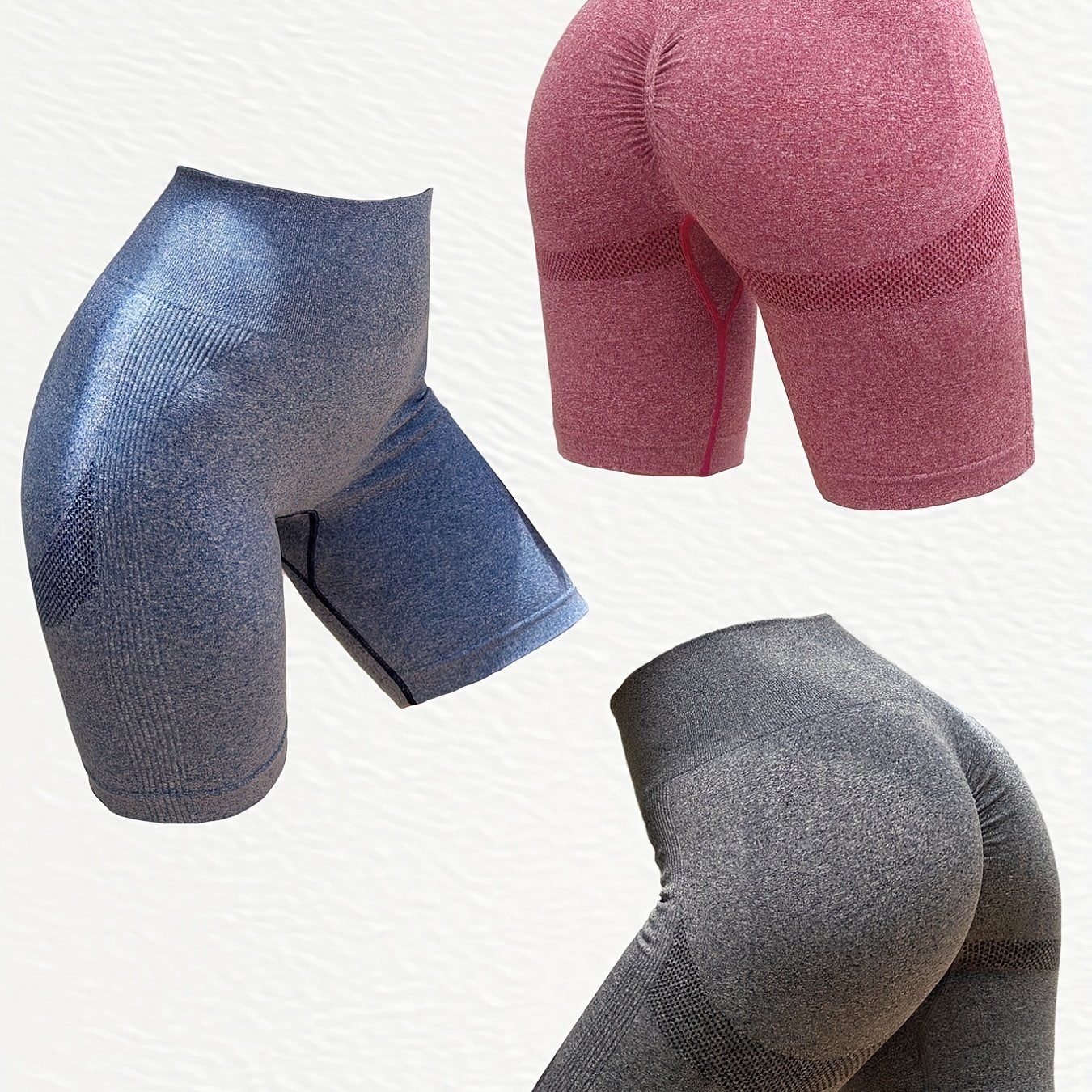 3pcs Solid Seamless Yoga Shorts High Waist Butt Lift Yoga Athletic Running Pants