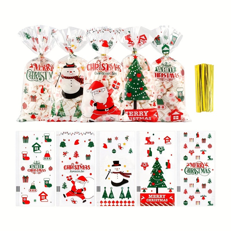 50pcs Christmas Cellophane Treat Bags 12 8x27 0cm with 50pcs Ties