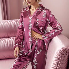 Floral Print Pajama Set Long Sleeve Top & Pants Women's Sleepwear