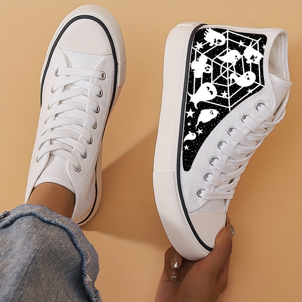 Halloween Ghost Spider Net Print Lightweight High Top Breathable Canvas Sneakers