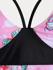 Y2k Butterfly Print Swimsuit Set - 2pc