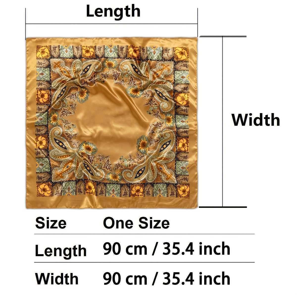 Paisley Print Big Square Scarf Golden Classic Shawl Bandana Women Head Wrap