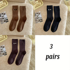 Eye Pattern Embroidered Socks - Women's Mid Tube Stockings
