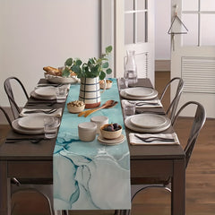 Aqua Marble Texture Linen Table Runner 33x182 cm