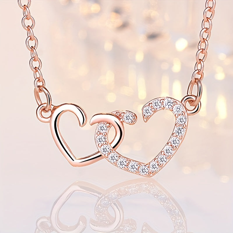Girl's Double Heart Pendant Necklace Heart To Heart Matching Necklace