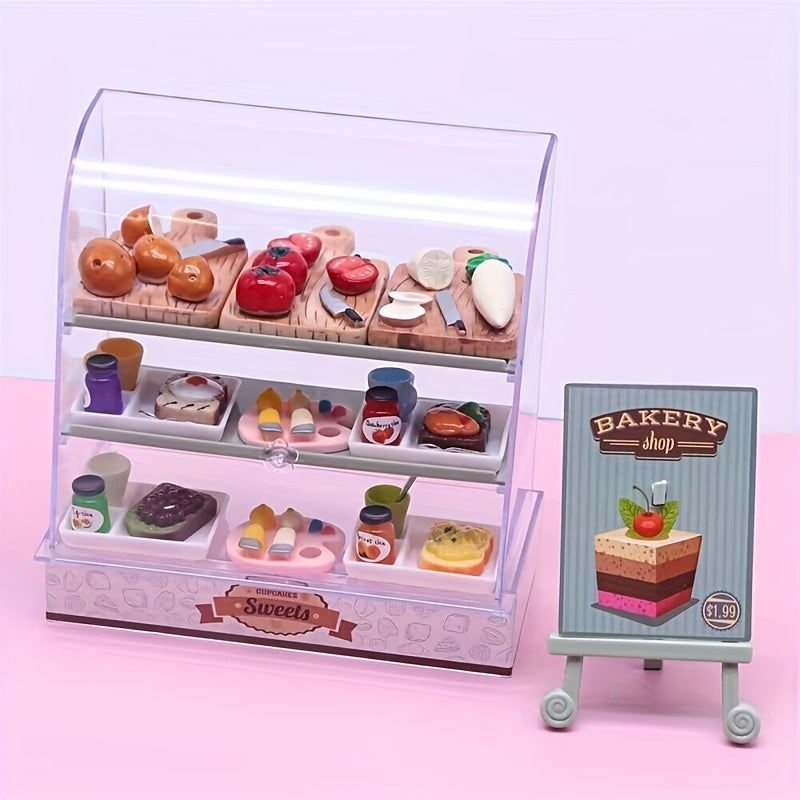 Mini Cake Cabinet Toy Display for Dollhouse Food Play Model & Dessert Scene