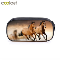 Animal Horse/Pony Print Cosmetic Case Pencil Bag Makeup Girls Boys School Supply