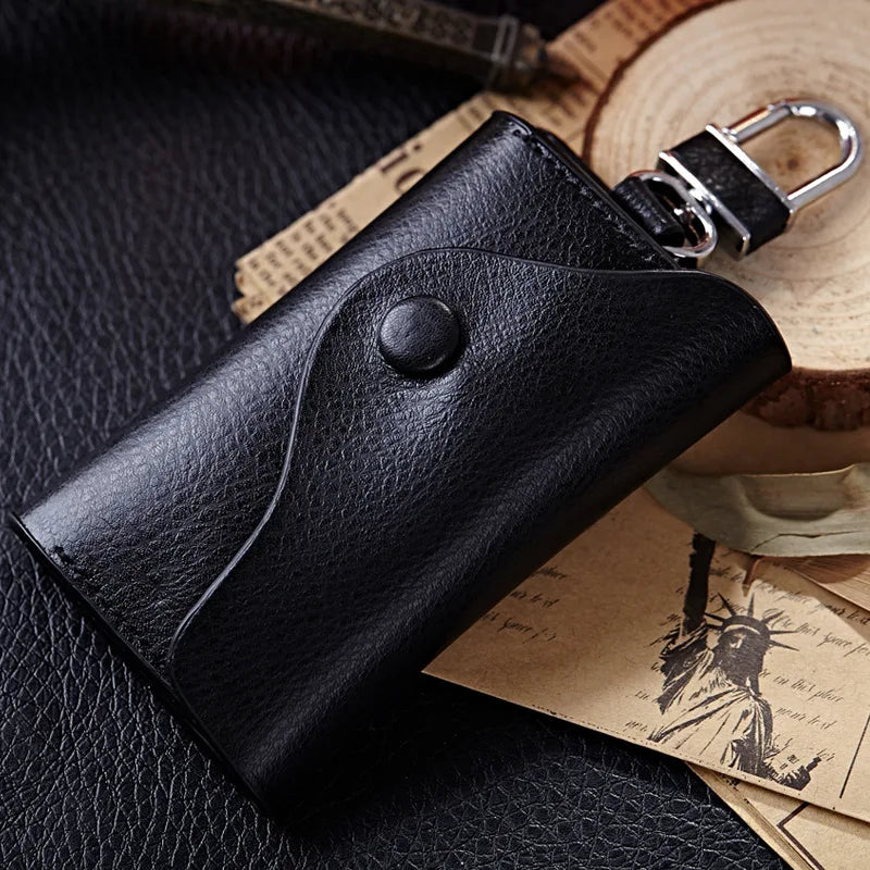 esiposs Men Car Key Holder Leather Double Zipper Motor Key Case