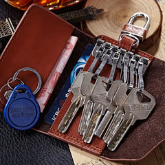 esiposs Men Car Key Holder Leather Double Zipper Motor Key Case