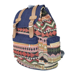 Ethnic Female Backpack Denim Drawstring Shoulder Bag Student School Bag