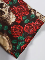 Skull & Rose Print Men's Casual Short Sleeve Shirt