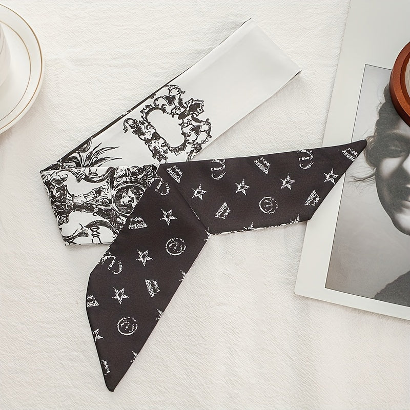 Vintage Geometric Print Skinny Scarf Hair Ribbon Neckerchief