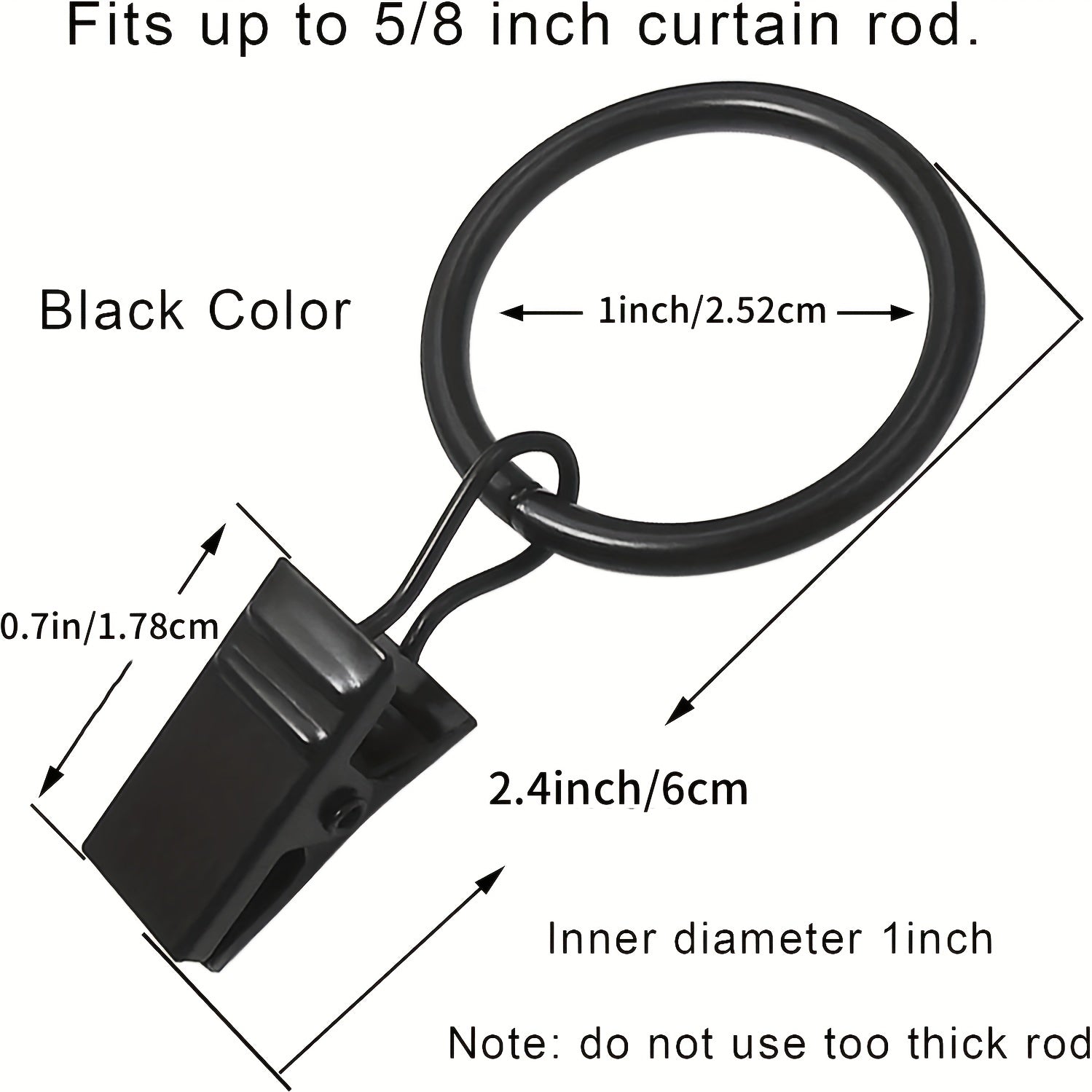 40pcs Curtain Rings with Clips Drapery Hooks Rustproof Metal Clips Hangers