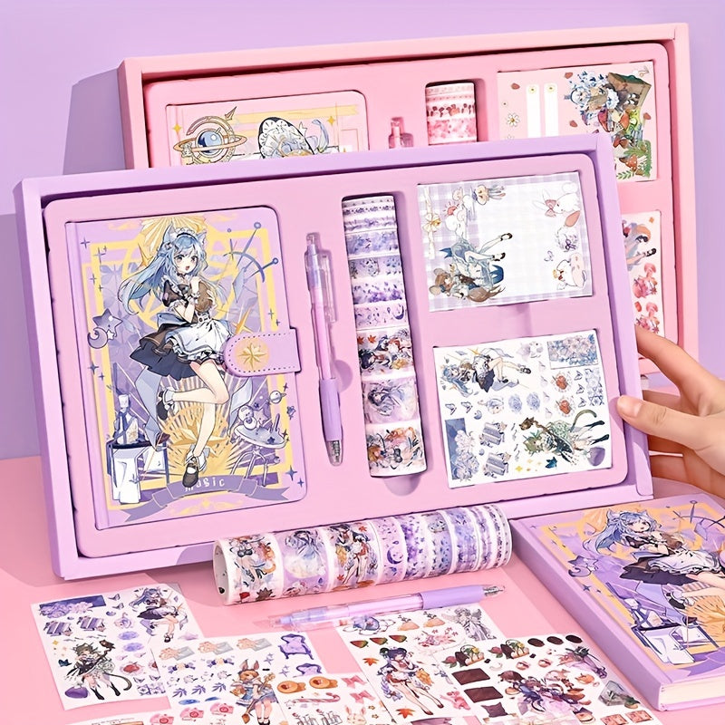 Cute Cartoon Notebook Set for Girls with Stickers & Tapes