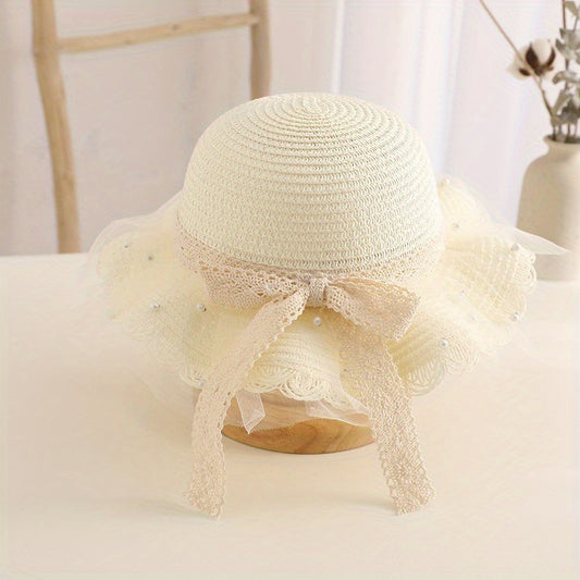 Lace Brim Bow Ruffled Straw Hat Sun Protection Breathable Hat